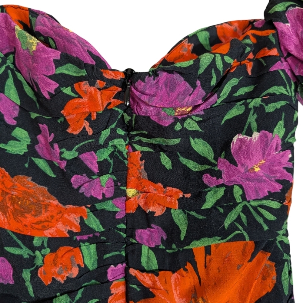 Zara Floral Puff Sleeve Mini Dress XS | Sweetheart Neck Ruched Bodycon Summer - Picture 6 of 11